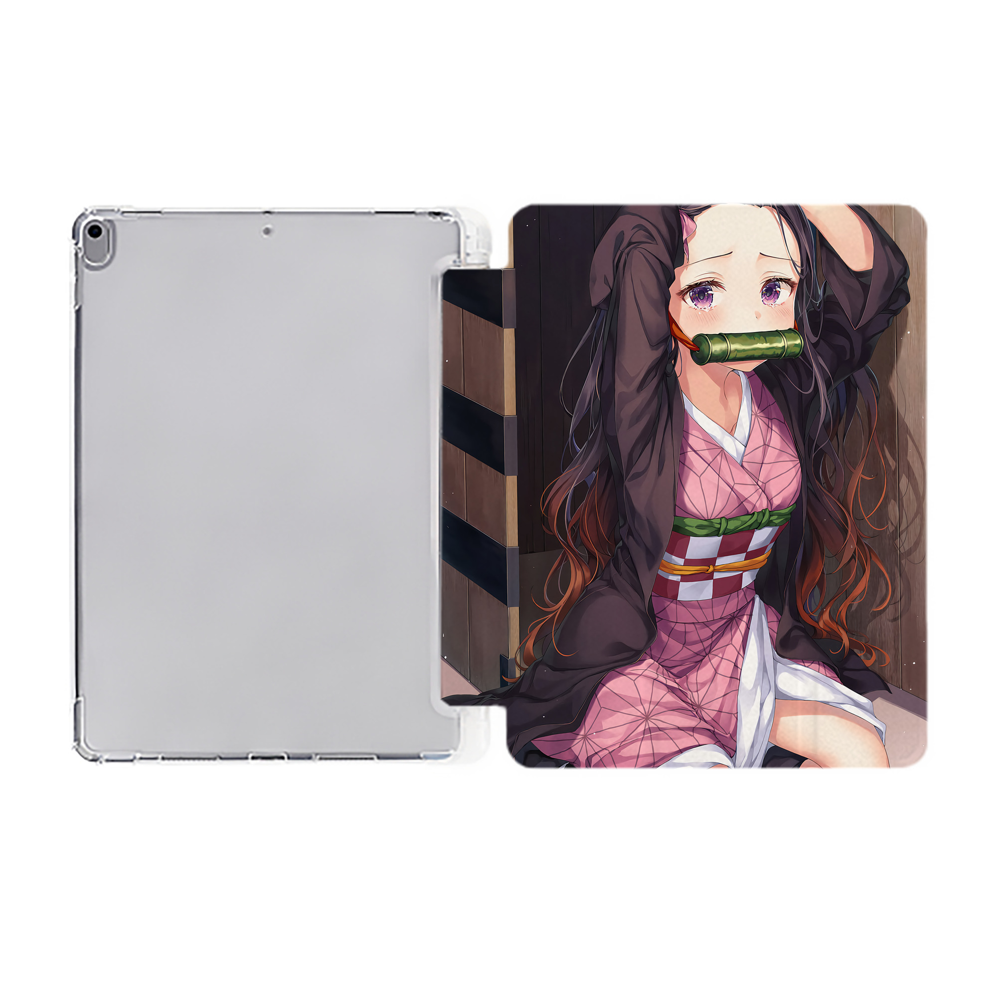 （画像用） 鬼滅の刃（きめつのやいば）竈門 禰󠄀豆子／かまど ねずこ Kamado Nezuko IPad ケース ペン収納付き 三つ折りスタンド PUレザー×シリコン 対応機種9.5/10.5/10.9インチ